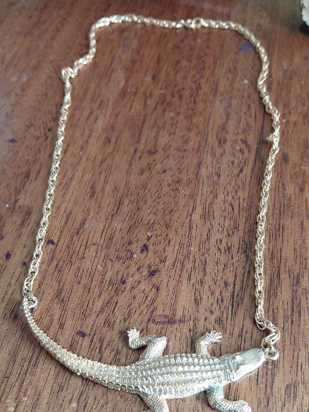 Sadie Green Made In USA 3" Alligator Necklace With 17" Chain. Brass Metal